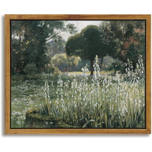 Framed Canvas Wall Art Vintage Decor, Room Eclectic Decor, Meadow with Flowers - Picture 1 of 8